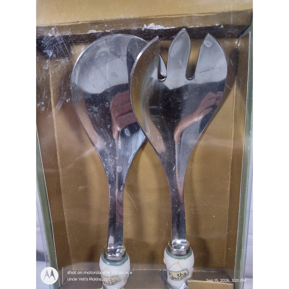 Pfaltzgraff Accents Salad Server Set Hand Decorated Birdhouse Bee 2 Piece 9.5in - Picture 3 of 5